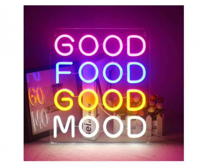 Semn Luminos LED Neon GOOD FOOD GOOD MOOD - RESIGILAT