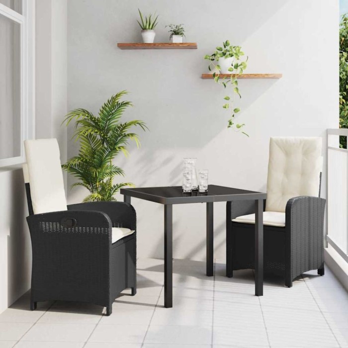 vidaXL Set de masă pentru grădină 3 pcs Negru poliratan 3380253