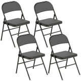 HOMCOM Set de 2 Scaune Pliabile Metalice, Tapițate cu Piele Ecologică PU, pentru Interior, cu Șezut Confortabil și Spătar Deschis | Aosom Romania