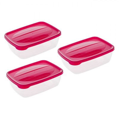 Set Caserole Plastic, 3 Bucăți, Capacitate 2L, Capac Fucsia, Transparent foto