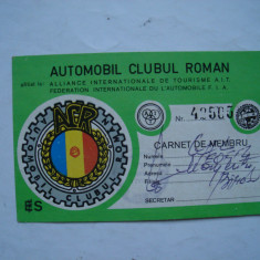 Carnet de membru Automobil Clubul Roman, 1983