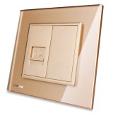 Priza internet simpla Livolo VL-C791C-13, incastrat, rama din sticla inclusa, auriu