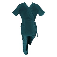Costum Medical Pe Stil, Tip Kimono Turcoaz inchis cu Elastan, Model Daria - 3XL, XS