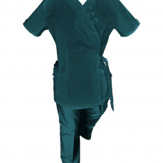 Costum Medical Pe Stil, Tip Kimono Turcoaz inchis cu Elastan, Model Daria - XS, XS