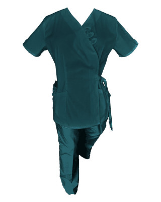 Costum Medical Pe Stil, Tip Kimono Turcoaz inchis cu Elastan, Model Daria - S, XL foto