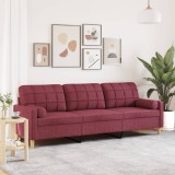 VidaXL Canapea cu 3 locuri cu pernuțe, roșu vin, 210 cm, textil