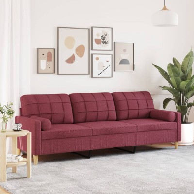 vidaXL Canapea cu 3 locuri cu pernuțe, roșu vin, 210 cm, textil 3278207 foto
