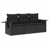 Set mobilier de gradina cu perne, 3 piese, negru, poliratan