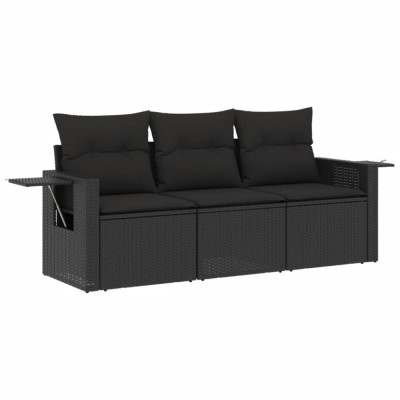 Set mobilier de gradina cu perne, 3 piese, negru, poliratan foto