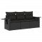 Set mobilier de gradina cu perne, 3 piese, negru, poliratan
