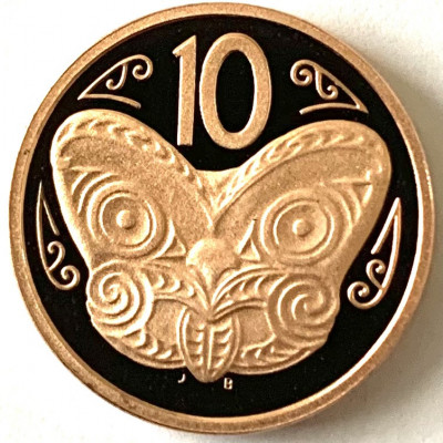 NOUA ZEELANDA 10 CENTS 2007 PROOF,( MASCA-Māori koruru.),KM#117a. RARA foto