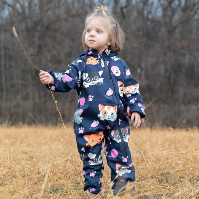 Salopeta impermeabila pentru copii Kidscare, cu protectie la vant si ploaie cu imprimeu Pisicute foto