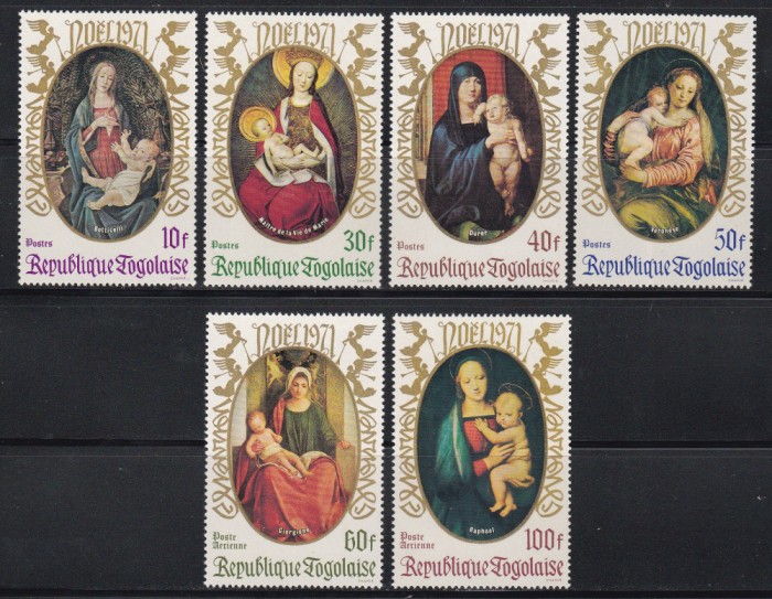Togo 1971 - Crăciun - Tablouri &quot;Madona și Copil&quot;, Serie + PA, MNH