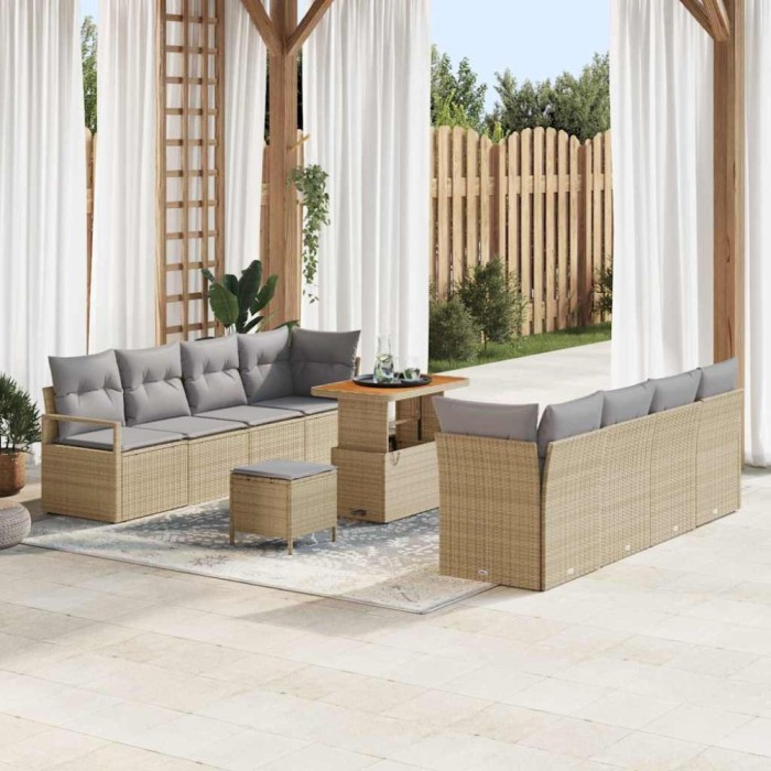vidaXL Set de canapele pentru grădină cu pernă 11 pcs Bej Rattan poli 3362502