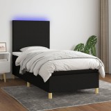 VidaXL Pat cu arcuri, saltea și LED, negru, 90x190 cm, textil 3135239