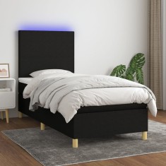 vidaXL Pat cu arcuri, saltea și LED, negru, 90x190 cm, textil 3135239