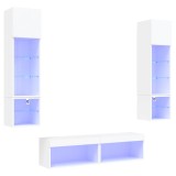 Cumpara ieftin Unitati de perete TV cu LED-uri, 6 piese, alb, lemn prelucrat