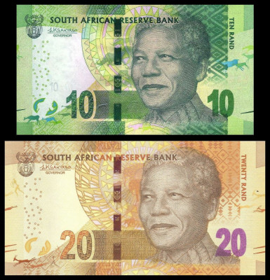 AFRICA DE SUD █ bancnota █ 10+20 Rand █ 2015 █ P-138b-139b █ UNC foto