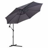 Outsunny Umbrelă Descentralizată pentru Exterior, Gri, Manivelă, Oțel și Poliester Anti-UV, &Phi;300x250cm | Aosom Romania