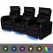 Canapea rabatabilă cu LED, 3 locuri, negru, piele artificială