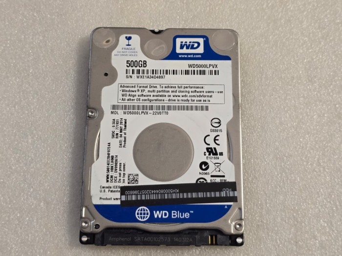 Hard Disk Laptop 500GB WD Blue WD5000LPVX, SATA-III, 5400RPM, Cache 8MB