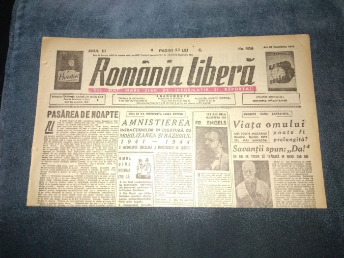 ZIAR ROMANIA LIBERA 29 NOIEMBRIE 1945