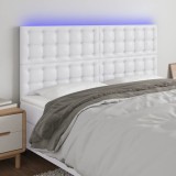 Cumpara ieftin Tăblie cu LED-uri, alb, 160x5x118/128 cm, piele ecologică
