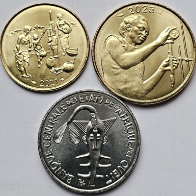 Set 3 monede 10, 25, 100 CFA Francs 2021- 2023 West African States, unc foto