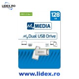 Memorie USB MyMedia Dual 128GB USB 3.2 argintiu