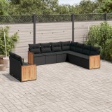 VidaXL Set mobilier de grădină cu perne, 9 piese, negru, poliratan