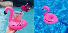 Suport colac gonflabil pentru bauturi sau accesorii piscina tip Flamingo, culoare Roz foto