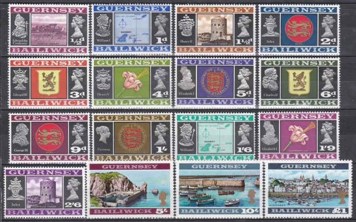 Guernsey 1969-1970 - Daily Stamps, PRIMELE TIMBRE EMISE, SET COMPLET (!), Cota 52 EURO, MNH