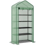 Outsunny Seră Mini pe 5 Niveluri cu Husă Ranforsată, Seră Portabilă cu Ușă Rulabilă și Rafturi de S&acirc;rmă, 193x90x49 cm, Verde | Aosom Romania