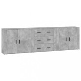 Servante, 3 piese, gri beton, lemn prelucrat