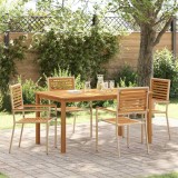 Set de masa pentru gradina 5 buc. Bej Lemn Solid de Acacia