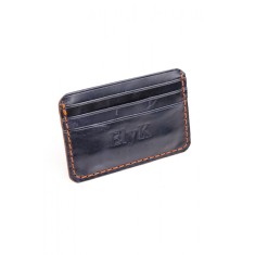Portcard minimalist din piele naturala, lucrat si cusut manual, Nyx, Handmade, Bleumarin, Produs in Romania