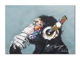 Cumpara ieftin Tablou maimuta ascultand muzica la casti, 70x50cm pictat manual in ulei pe panza, reproducere Banksy