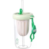 Pahar din silicon, cu capac si pai, pentru copii, flippy, anti-cadere, compartiment pentru fructe/ceai/gheata, rezistent la temperaturi inalte, 500ml,