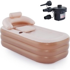Cada gonflabila Premium pentru copii, adulti, familie, rol de tratament SPA, cu pompa electrica si accesorii, 160 cm x 83 cm x 48 cm, crem