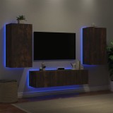 VidaXL Unități de perete TV cu LED-uri, 4 piese, stejar fumuriu, lemn