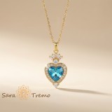 Colier Inima Cerului Regal , Colier placat cu aur cu pandantiv inima albastra