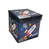 Scaun taburet cu spatiu de depozitare, pentru copii, model cosmic, 30 x 30 x 30 cm