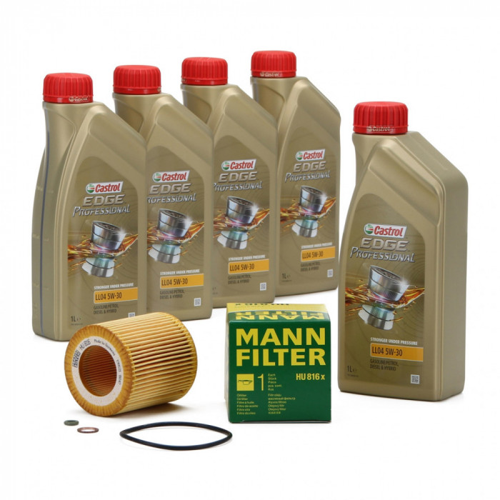 Pachet Revizie Bmw Ulei motor Castrol Edge LL04 5W-30 5L + Filtru Ulei Mann Filter HU816X