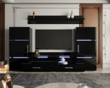 Cumpara ieftin Set Mobila Living Modern MP Living Domino, 6 Corpuri, MDF Negru Lucios, 280x45x140 cm