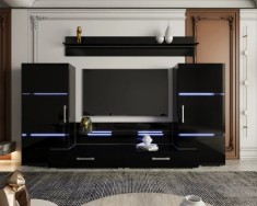 Living Domino 280x45x140 cm, MDF Negru Lucios