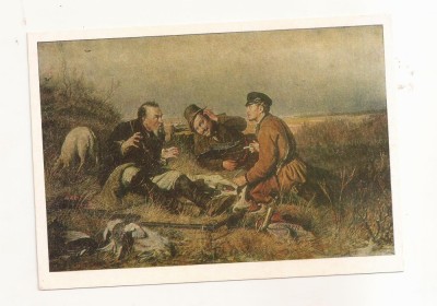 FA89 -Carte Postala- RUSIA - State Tretyakov Gallery - V.G. Perov, Hunters at rest, necirculata 1973 foto
