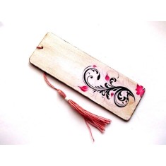 Semn de carte cu model floral stilizat, semn de carte ciclam si negru 35049