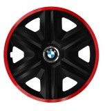 Set 4 Capace Roti pentru BMW, model Fast Black Cu Rama Rosie, R15, BMW