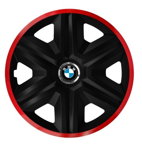 Set 4 Capace Roti pentru BMW, model Fast Black Cu Rama Rosie, R15, BMW