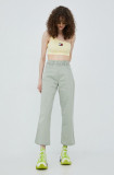 Cumpara ieftin Tommy Jeans pantaloni din amestec de in Betsy femei, culoarea verde, lat, high waist